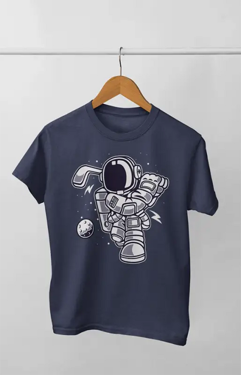 Astronaut playng golf t-shirt navy blue color