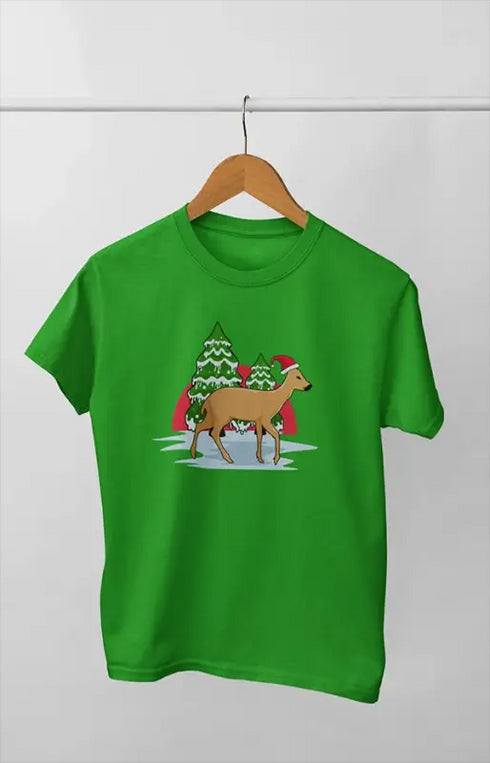 Boy Round Neck Half Sleeve Christmasfun7 - Flag Green / 9Yrs