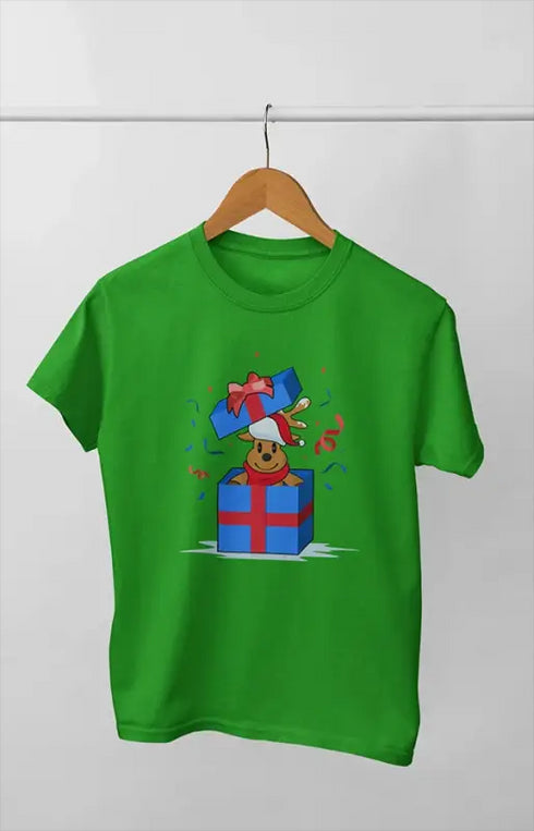 Boy Round Neck Half Sleeve Christmasfun9 - Flag Green / 9Yrs