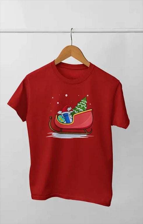 Boy Round Neck Half Sleeve Christmasfun19 - Red / 9Yrs