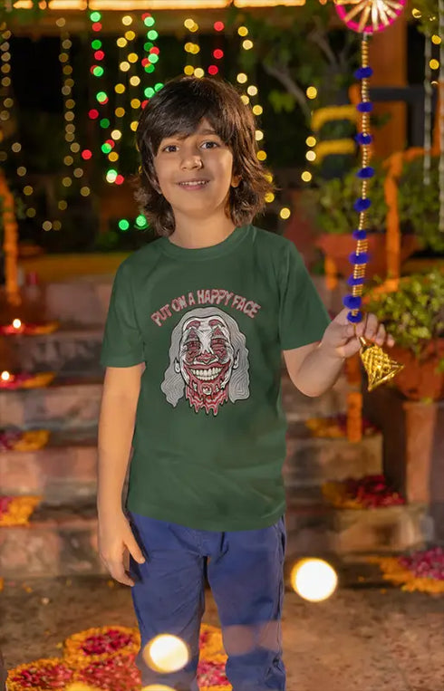 Boy Round Neck Half Sleeve HappyFace - Bottle Green / 24-35