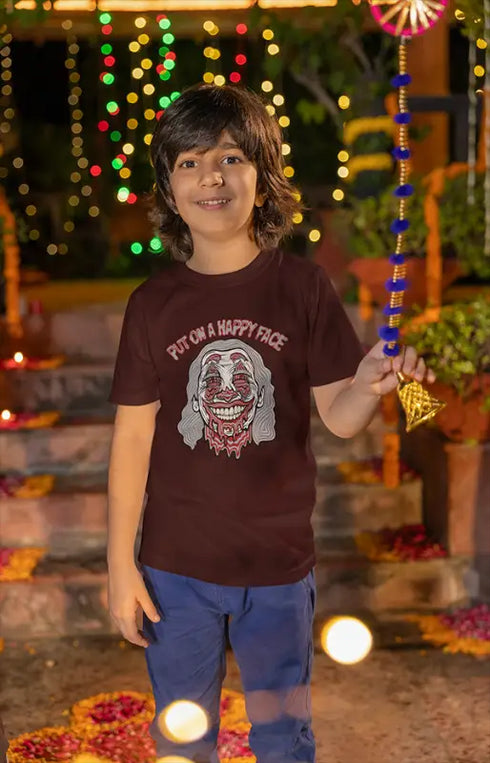 Boy Round Neck Half Sleeve HappyFace - Maroon / 24-35