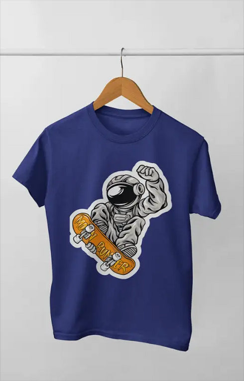 Boy Round Neck Half Sleeve MoonRunnerSticker - 24-35M / Royal Blue
