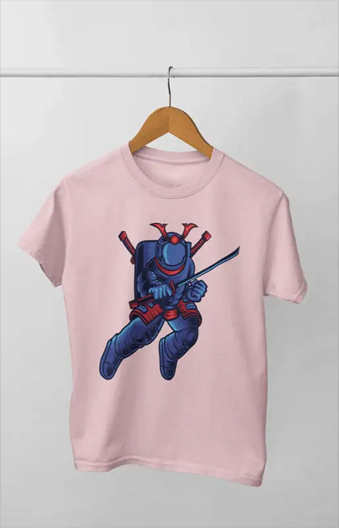 Boy Round Neck Half Sleeve Space Samurai - 24-35M / Light Pink