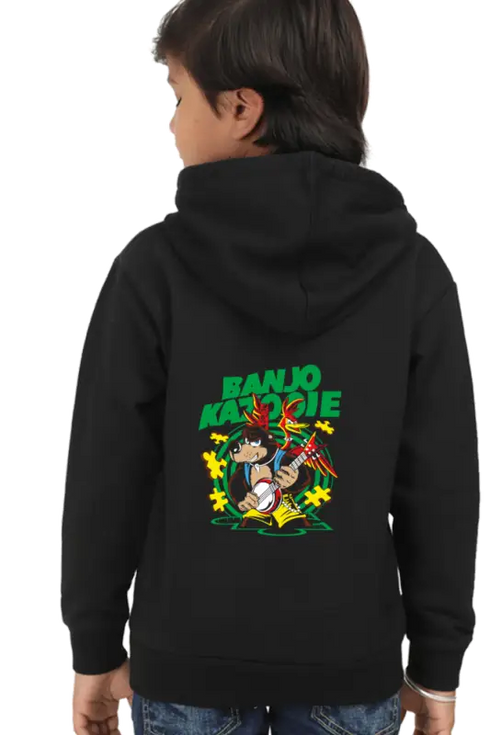 Kids Hooded SweatShirt Banjo (Front/Back Design) - Black / 36-47M