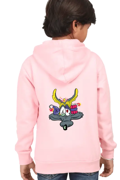 Kids Hooded SweatShirt Coyote (Front/Back Design) - Baby Pink / 36-47M