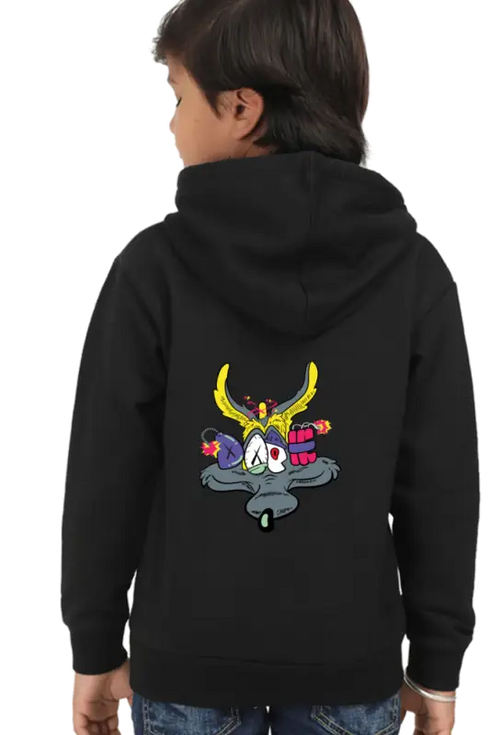 Kids Hooded SweatShirt Coyote (Front/Back Design) - Black / 36-47M