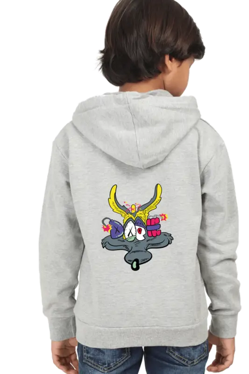 Kids Hooded SweatShirt Coyote (Front/Back Design) - Grey Melange / 36-47M