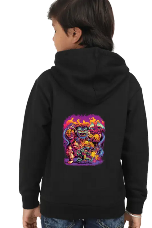 Kids Hooded SweatShirt Ghosts (Front/Back Design) - Black / 36-47M