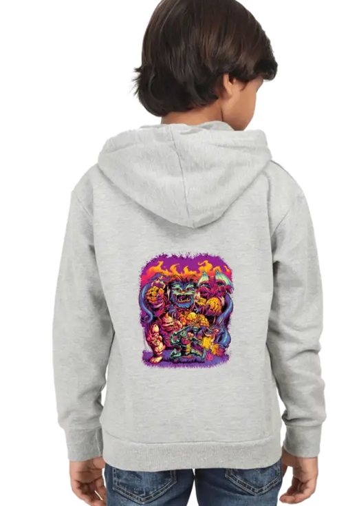 Kids Hooded SweatShirt Ghosts (Front/Back Design) - Grey Melange / 36-47M