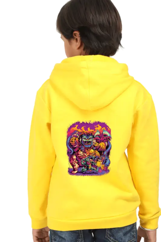 Kids Hooded SweatShirt Ghosts (Front/Back Design) - Yellow / 36-47M