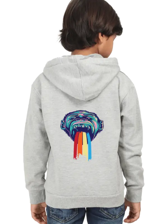 Boys Hooded SweatShirt Monk (Front/Back Design) - Grey Melange / 36-47M