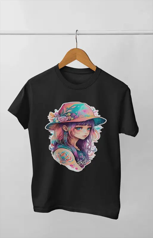 Girl Round Neck Half Sleeve Beauty Girl - 11Y / Black