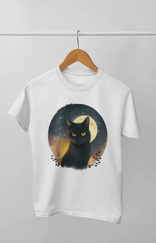 Girl Round Neck Half Sleeve Black Cat - 11Y / White