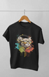 Girl Round Neck Half Sleeve Cat Glasses - 11Y / Black