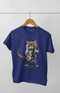 Girl Round Neck Half Sleeve Cat Rock Guitar - 11Y / Royal Blue
