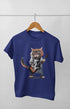 Girl Round Neck Half Sleeve Cat Rock Guitar - 11Y / Royal Blue