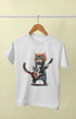 Girl Round Neck Half Sleeve Cat Rock Guitar - 11Y / White