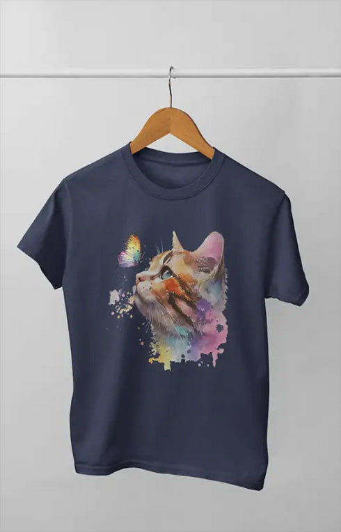 Girl Round Neck Half Sleeve CatB Water - 11Y / Navy Blue