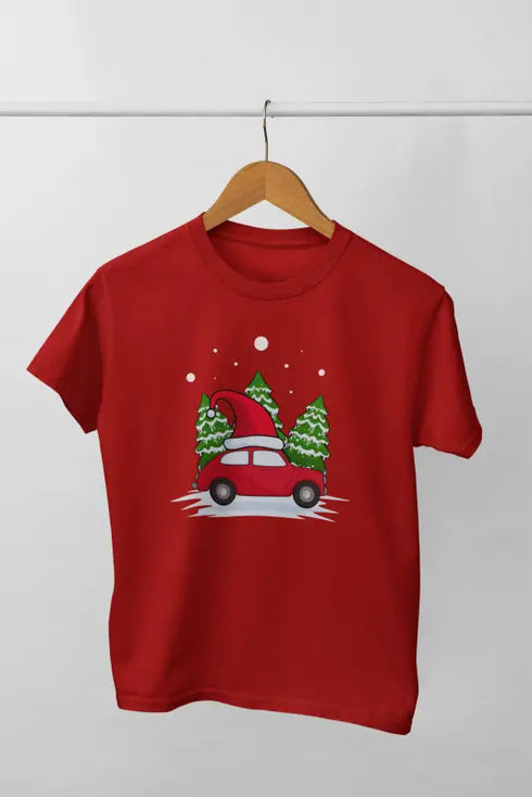 Girl Round Neck Half Sleeve ChristmasFun3 - Red / 12-23M