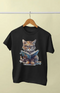 Girl Round Neck Half Sleeve Cute Cat - 11Y / Black