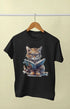 Girl Round Neck Half Sleeve Cute Cat - 11Y / Black