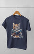 Girl Round Neck Half Sleeve Cute Cat - 11Y / Navy Blue