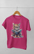 Girl Round Neck Half Sleeve Cute Cat - 11Y / Pink