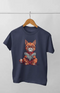 Girl Round Neck Half Sleeve Cute Cat Reading - 11Y / Navy Blue
