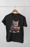 Girl Round Neck Half Sleeve Cutie Cat - 11Y / Black