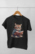 Girl Round Neck Half Sleeve Cutie Cat - 11Y / Black