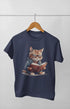 Girl Round Neck Half Sleeve Cutie Cat - 11Y / Navy Blue