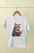 Girl Round Neck Half Sleeve Cutie Cat - 11Y / White