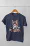 Girl Round Neck Half Sleeve CutieW color Cat - 11Y / Navy Blue