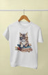 Girl Round Neck Half Sleeve CutieW color Cat - 11Y / White