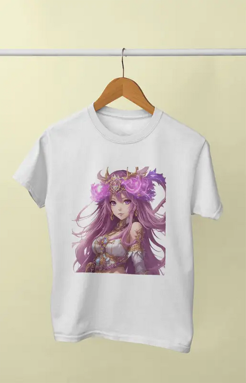 Girl Round Neck Half Sleeve Fantacy Anime - 11Y / White