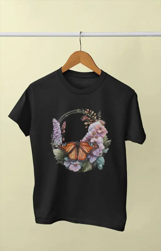 Girl Round Neck Half Sleeve Monarc Butterfly - 11Y / Black