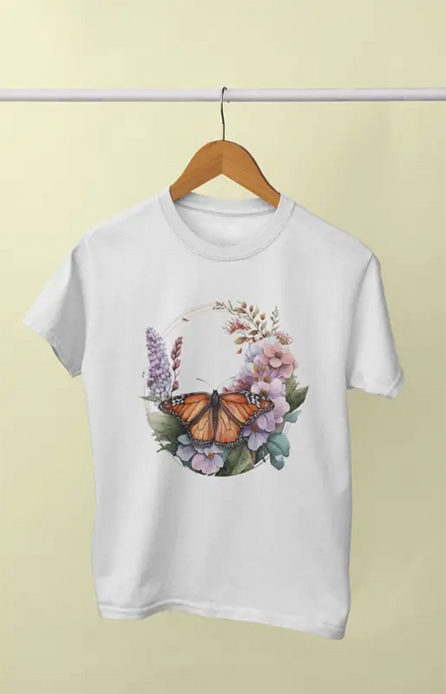 Girl Round Neck Half Sleeve Monarc Butterfly - 11Y / White