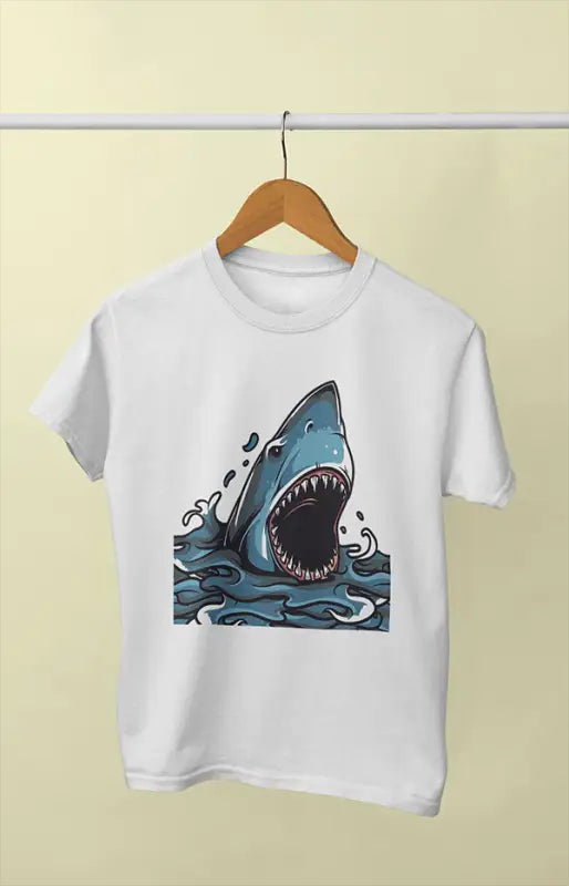 Girl Round Neck Half Sleeve Shark - 11Y / White