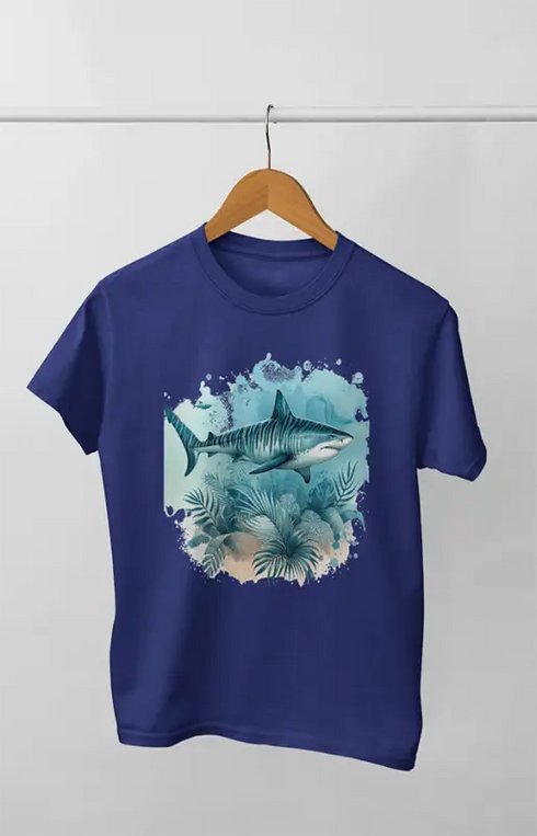 Girl Round Neck Half Sleeve Tiger Shark - 11Y / Royal Blue