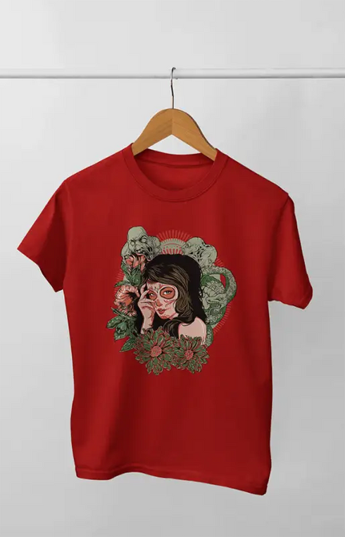 Girl Round Neck Half Sleeve Wild - 11Y / Red