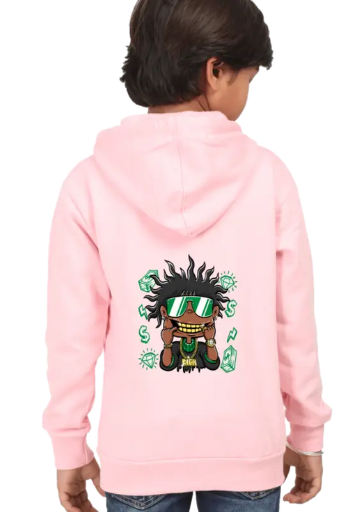 Kids Hooded SweatShirt DollarBoy (Front/Back Design) - Baby Pink / 36-47M