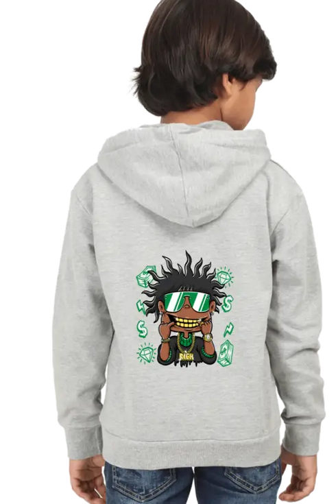 Kids Hooded SweatShirt DollarBoy (Front/Back Design) - Grey Melange / 36-47M