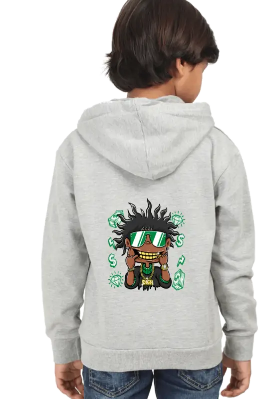 Kids Hooded SweatShirt DollarBoy (Front/Back Design) - Grey Melange / 36-47M