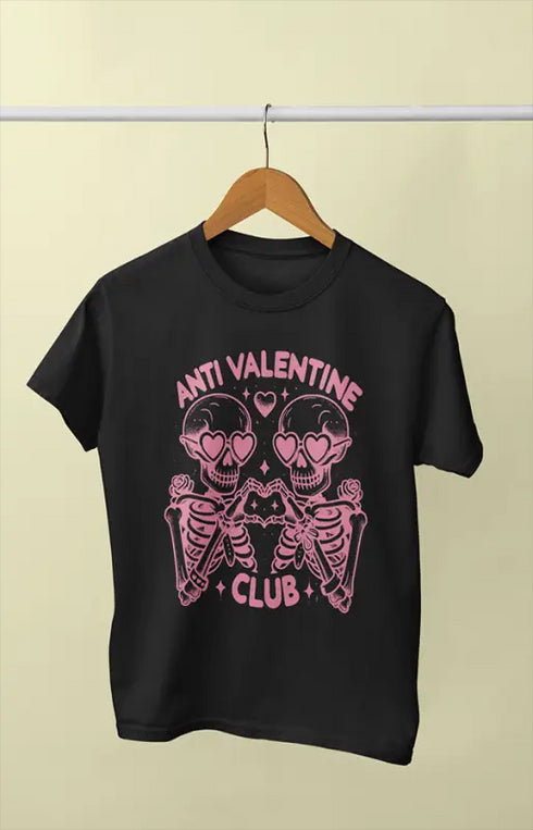 Men’s Half Sleeve Round Neck Anti Valentine Club - Black / S