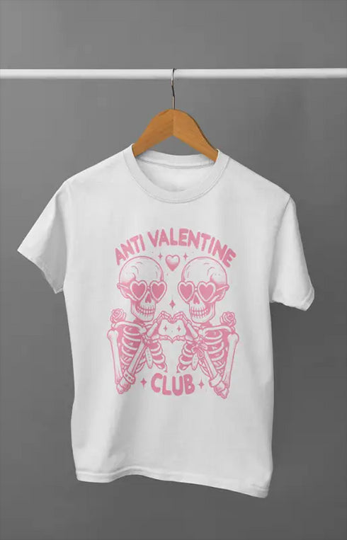 Men’s Half Sleeve Round Neck Anti Valentine Club - White / S