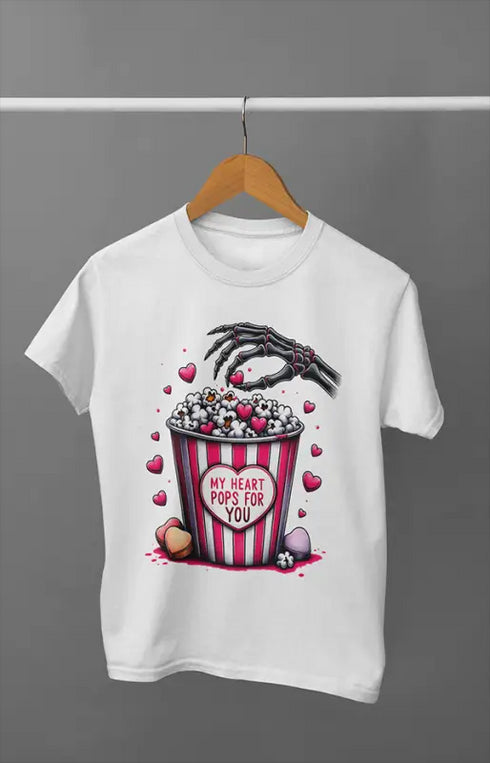 Men’s Half Sleeve Round Neck Heart Pops - White / S