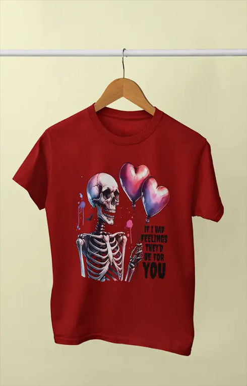 Men’s Half Sleeve Round Neck Skeleton Feelings - Red / S