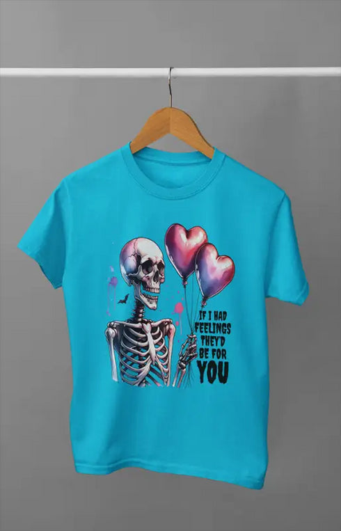 Men’s Half Sleeve Round Neck Skeleton Feelings - SkyBlue / S