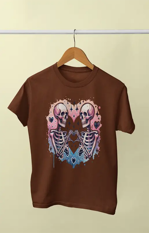 Men’s Half Sleeve Round Neck Skeleton Heart - Copper / S